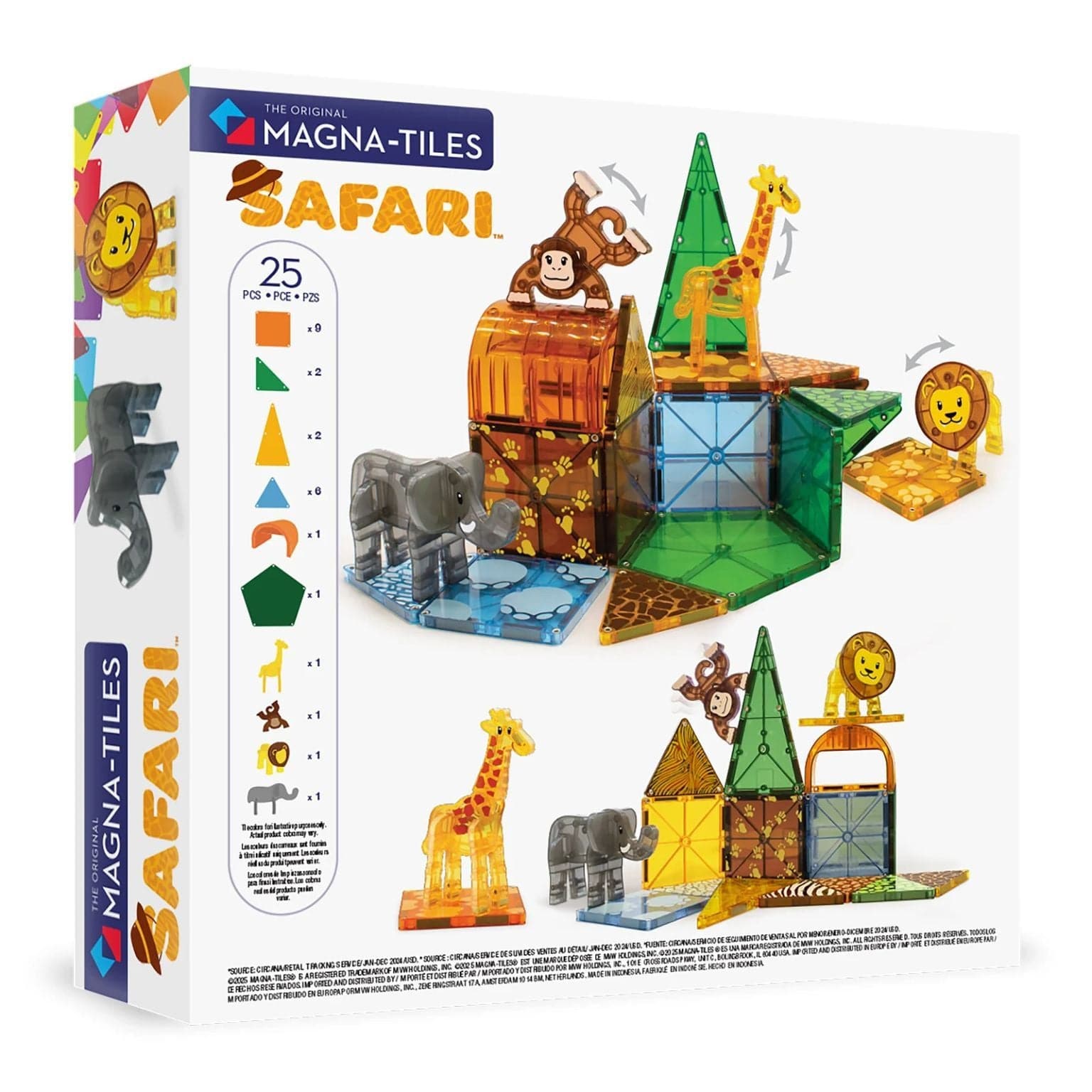 Magna-Tiles Animais do Safari com peças coloridas e animais a construir cenários de selva