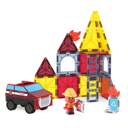 Magna-Tiles Fire Rescue magnetic firefighter set with tower and vehicle