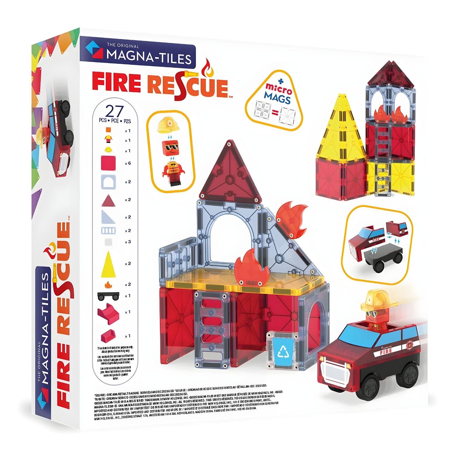 Magna-Tiles Fire Rescue conjunto magnético de bombeiros com torre e viatura