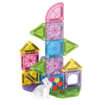 Creative construction with Magna-Tiles microMAGS Travel Spring Garden