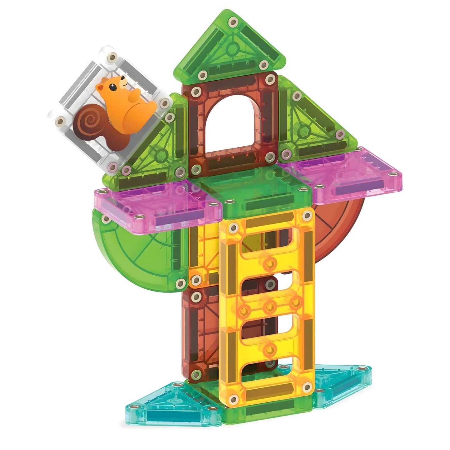 Cenário de brincadeira criativa com Magna-Tiles microMAGS Travel Tree House