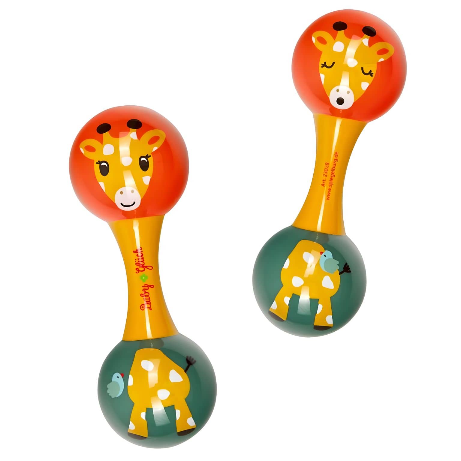 Bebé a brincar com Maracas da Girafa Sofia coloridas da Spiegelburg