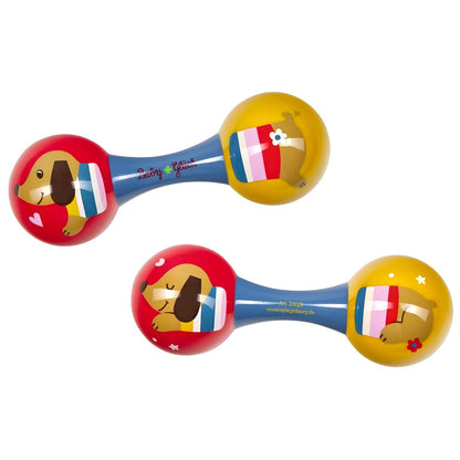 Baby playing with colorful Dachshund dog Maracas from Spiegelburg
