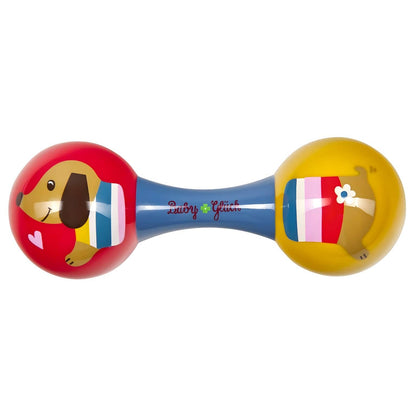 Baby playing with colorful Dachshund dog Maracas from Spiegelburg