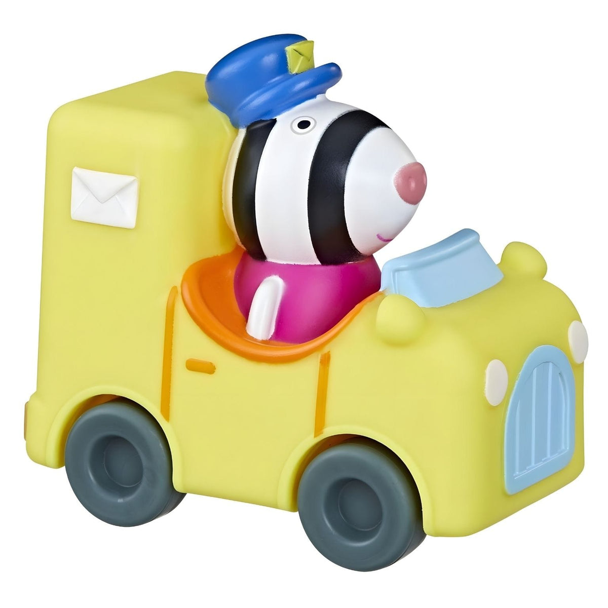 Mini veículo Peppa Pig com personagem zebra e carrinha do correio