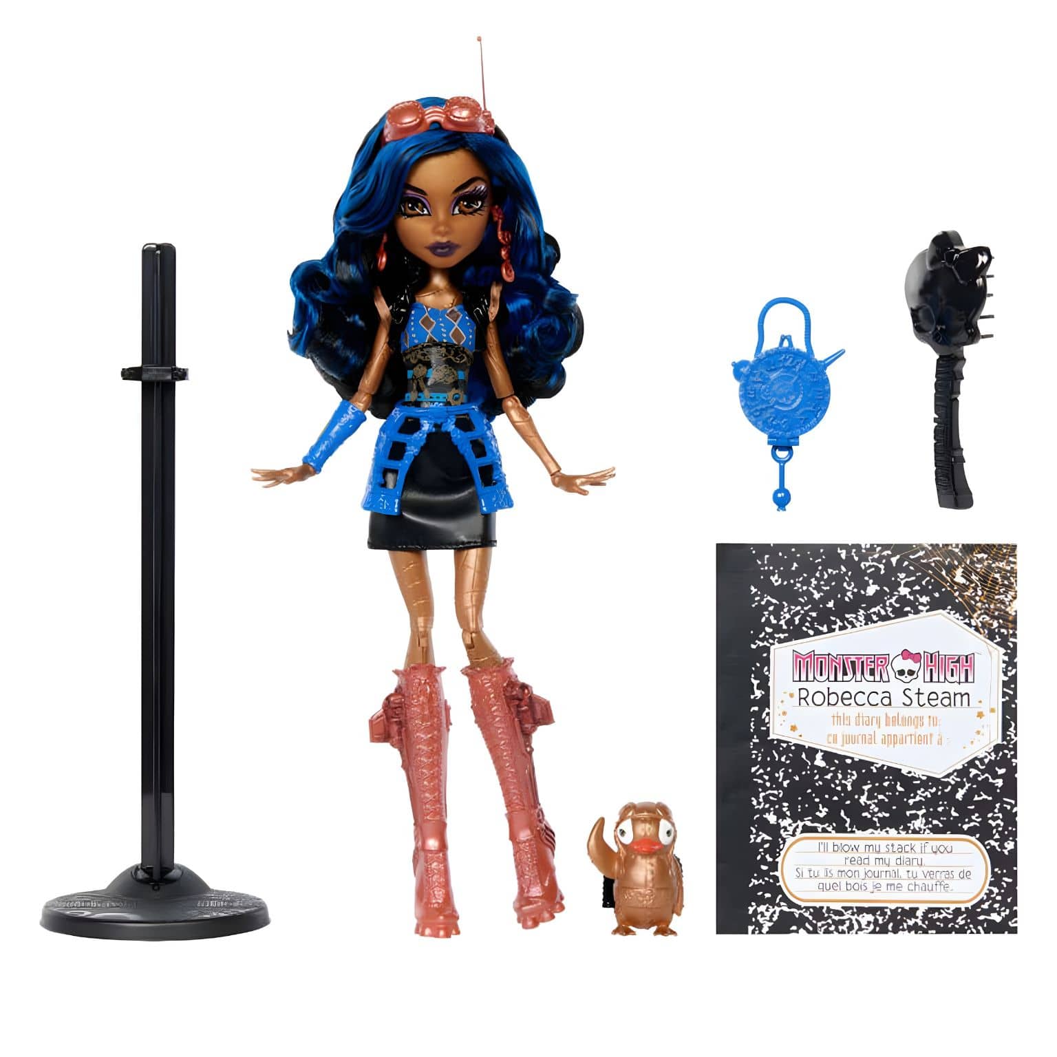 Monster High Boo-riginal Creeproduction Robecca Steam com cabelo azul e acessórios