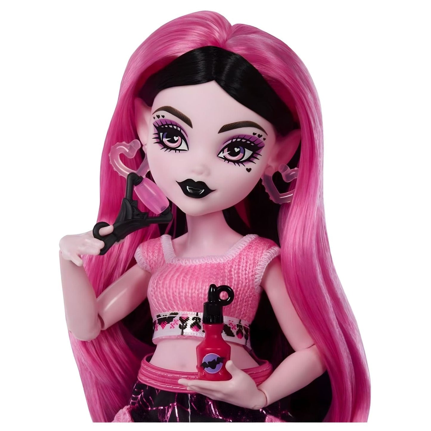 Monster High Self-Scare Secrets Draculaura com cabelo cor-de-rosa e acessórios de faz de conta