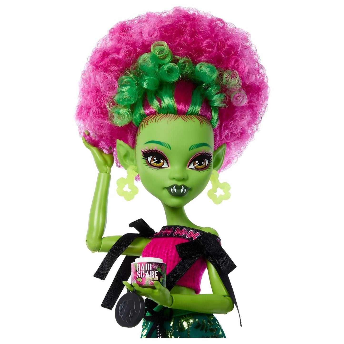 Boneca Monster High Self-Scare Secrets Venus McFlytrap com cabelo rosa, pele verde e acessórios de autocuidado