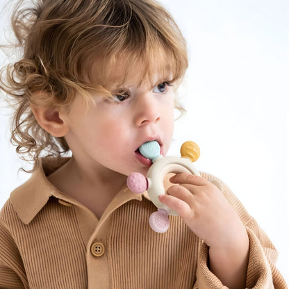 Baby sensory teether shown in close-up view