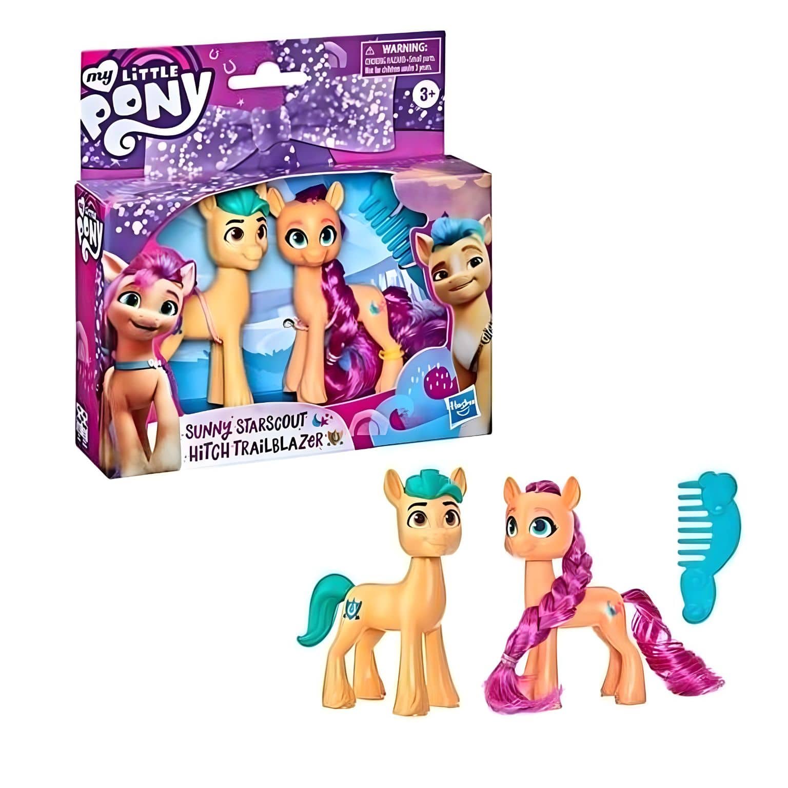 Figuras My Little Pony Sunny Starscout e Hitch Trailblazer para aventuras