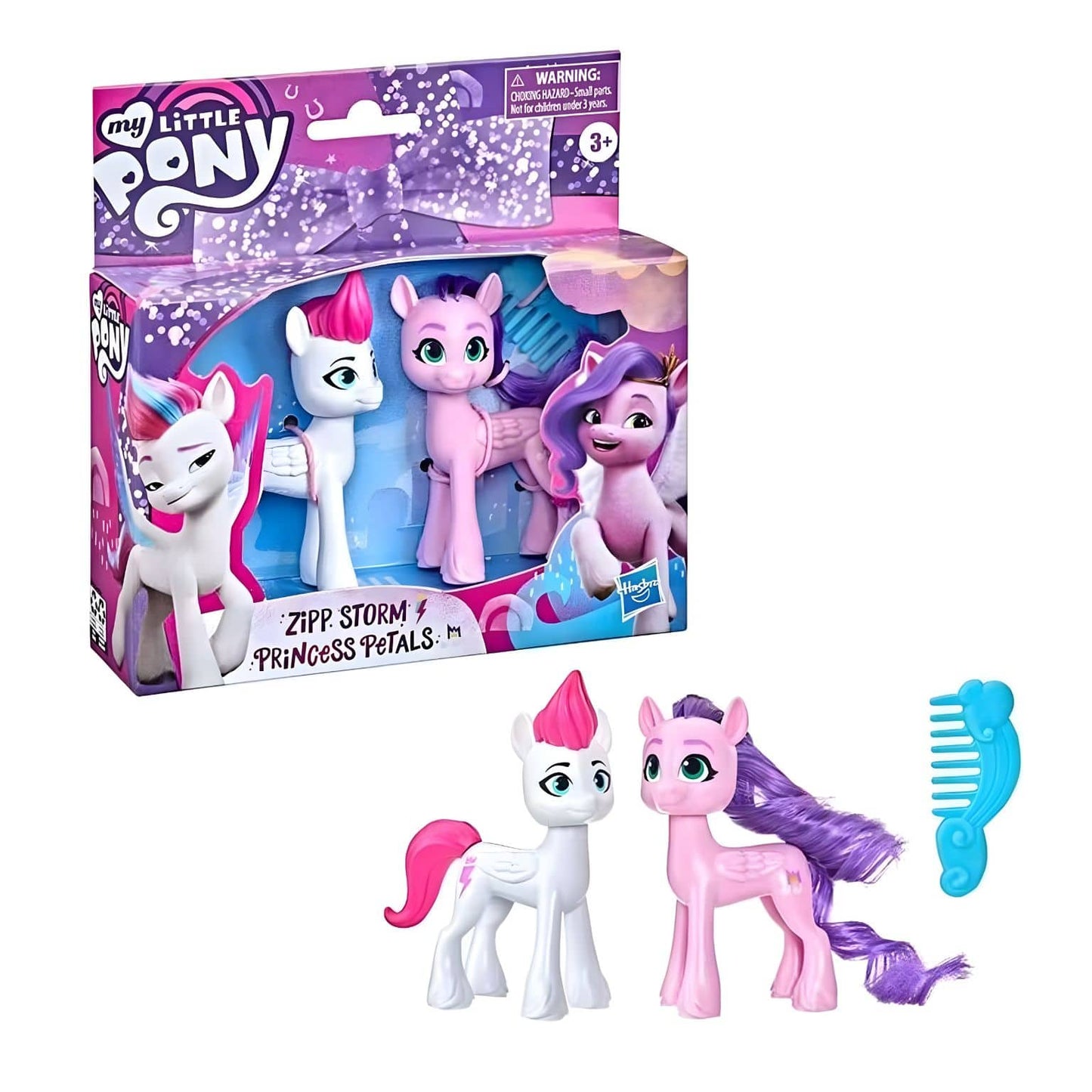 Figuras Zipp Storm e Princess Petals My Little Pony com acessório de pentear