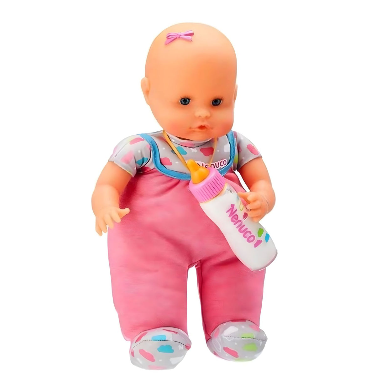 Boneco Nenuco com biberão mágico para brincadeira de cuidar