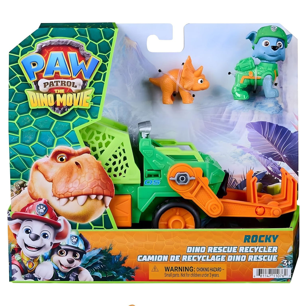 Veículo Rocky Patrulha Pata Dino Rescue com figura Rocky e dinossauro