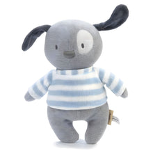Peluche Puppy Mimmo cãozinho azul e cinzento com roupa às riscas