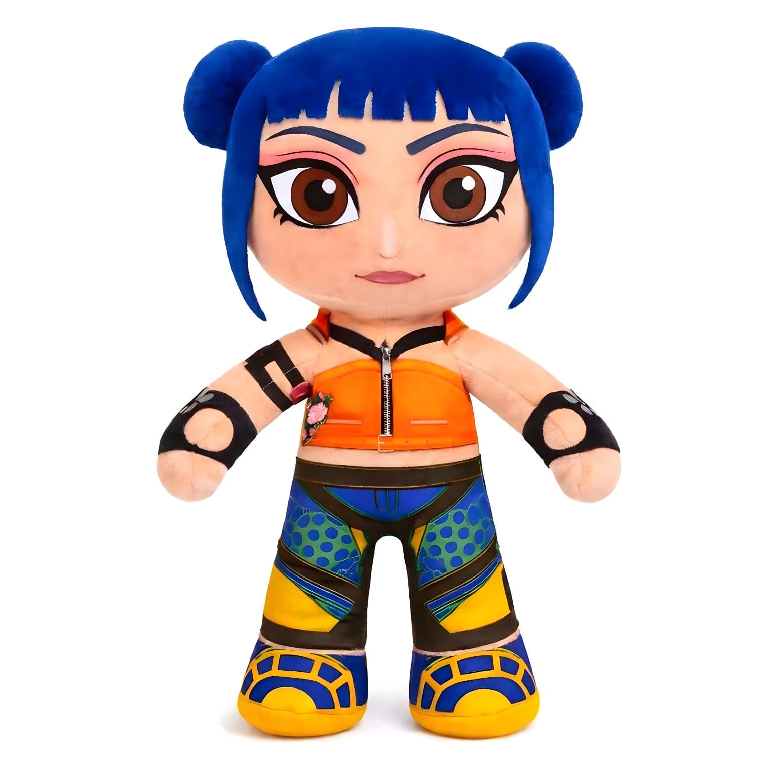 Peluche Guerreiras do K-Pop Zoey com cabelo azul e visual colorido