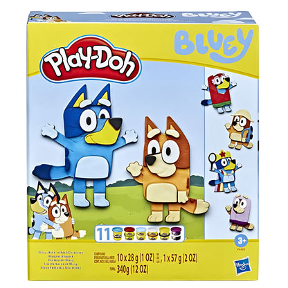 Play-Doh Bluey Make & Style Sets packaging featuring Bluey and Bingo