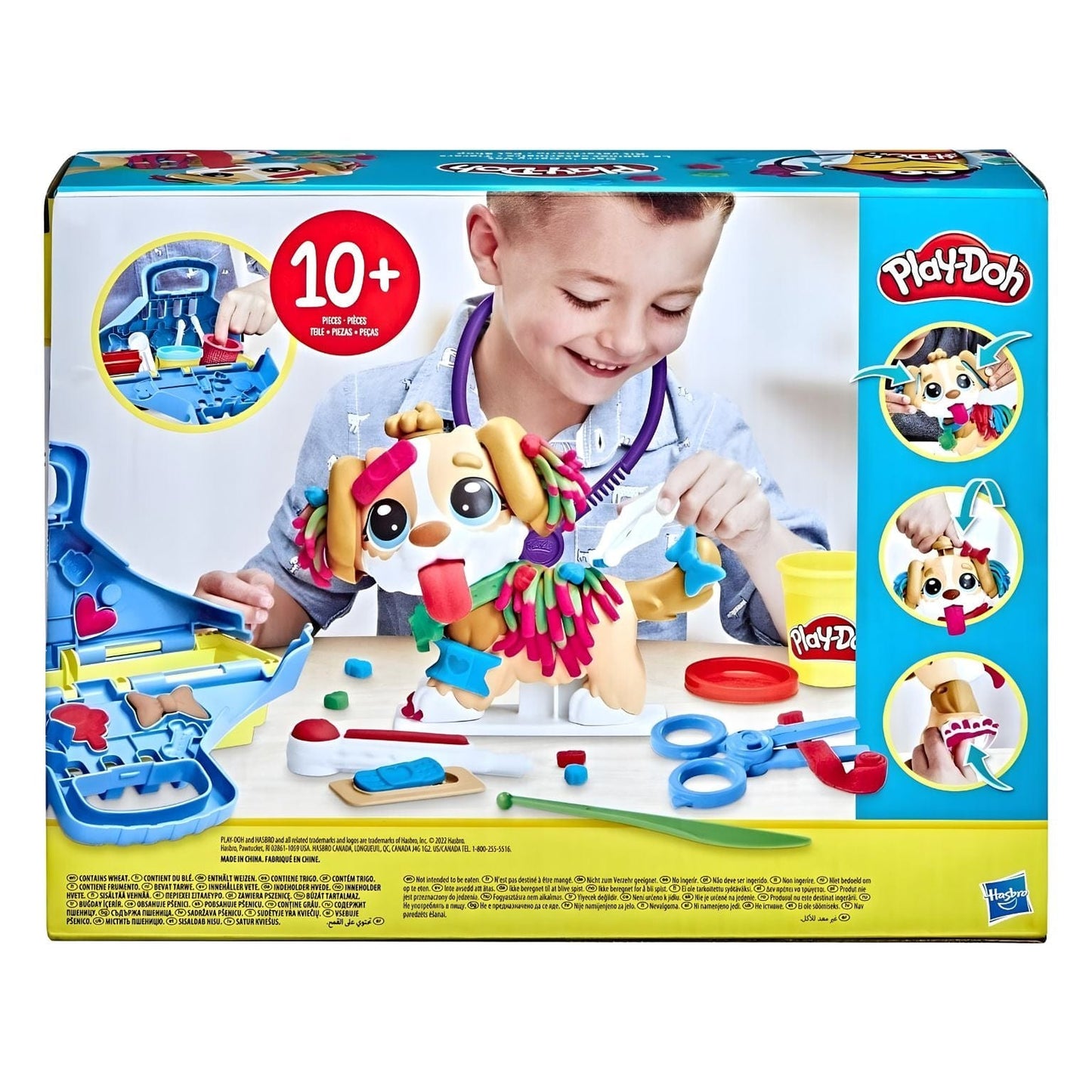 Criança a brincar com o Play Doh Kit veterinário e cachorrinho de massa colorida