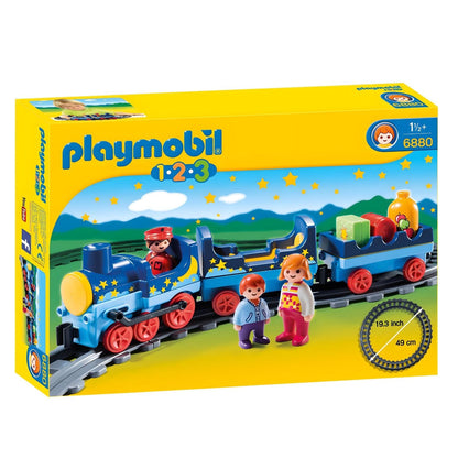 Playmobil 1.2.3 train with railroad tracks with carriages and child figures