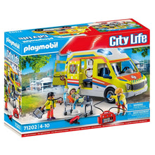 PLAYMOBIL 71202 ambulância com luz e som com figuras de socorro e acessórios médicos