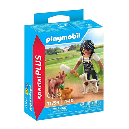 Playmobil 71759 Woman with goats with female figure, goat, kid, bucket, and bottle