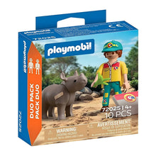 Playmobil 72025 DuoPack Guarda com rinoceronte em cena de proteção e cuidado