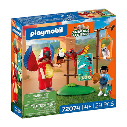Playmobil 72074 Zoo Mascot in a colourful parrot costume at the zoo