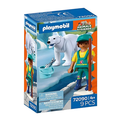 Playmobil 72090 Zoo Polar bear and zoo keeper with fish and care routine