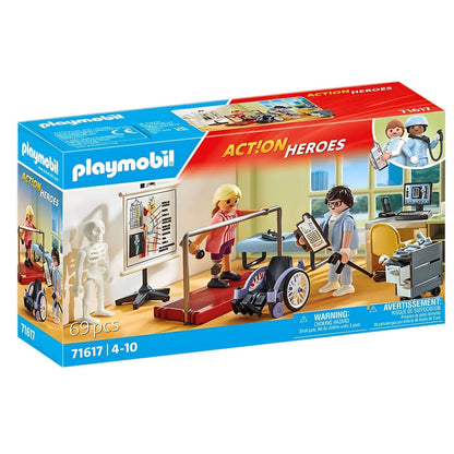 Playmobil City Life Orthopedics with patient in wheelchair, health professional, examination table, and rehabilitation area