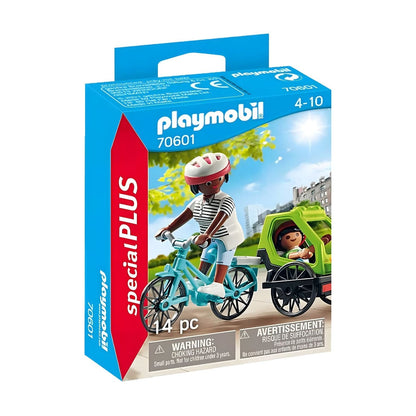 Playmobil Bike Tour with adult cycling and child in trailer on a park ride