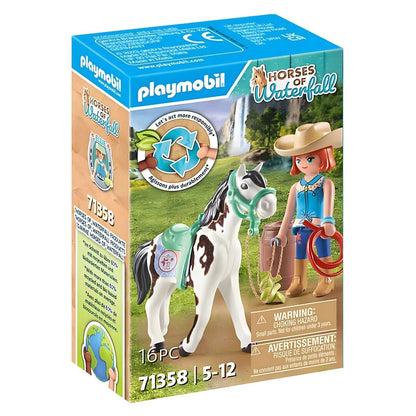 Playmobil Feeding Time with Ellie and Sawdust with Ellie, spotted horse, and ranch accessories