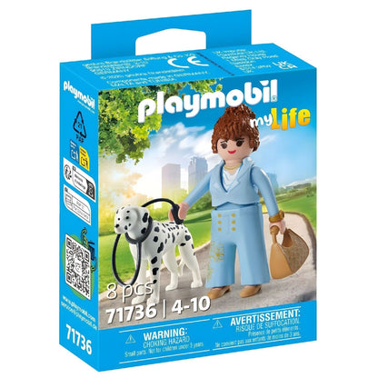 Playmobil Manager with Dalmatian walking in the park with leash and bag