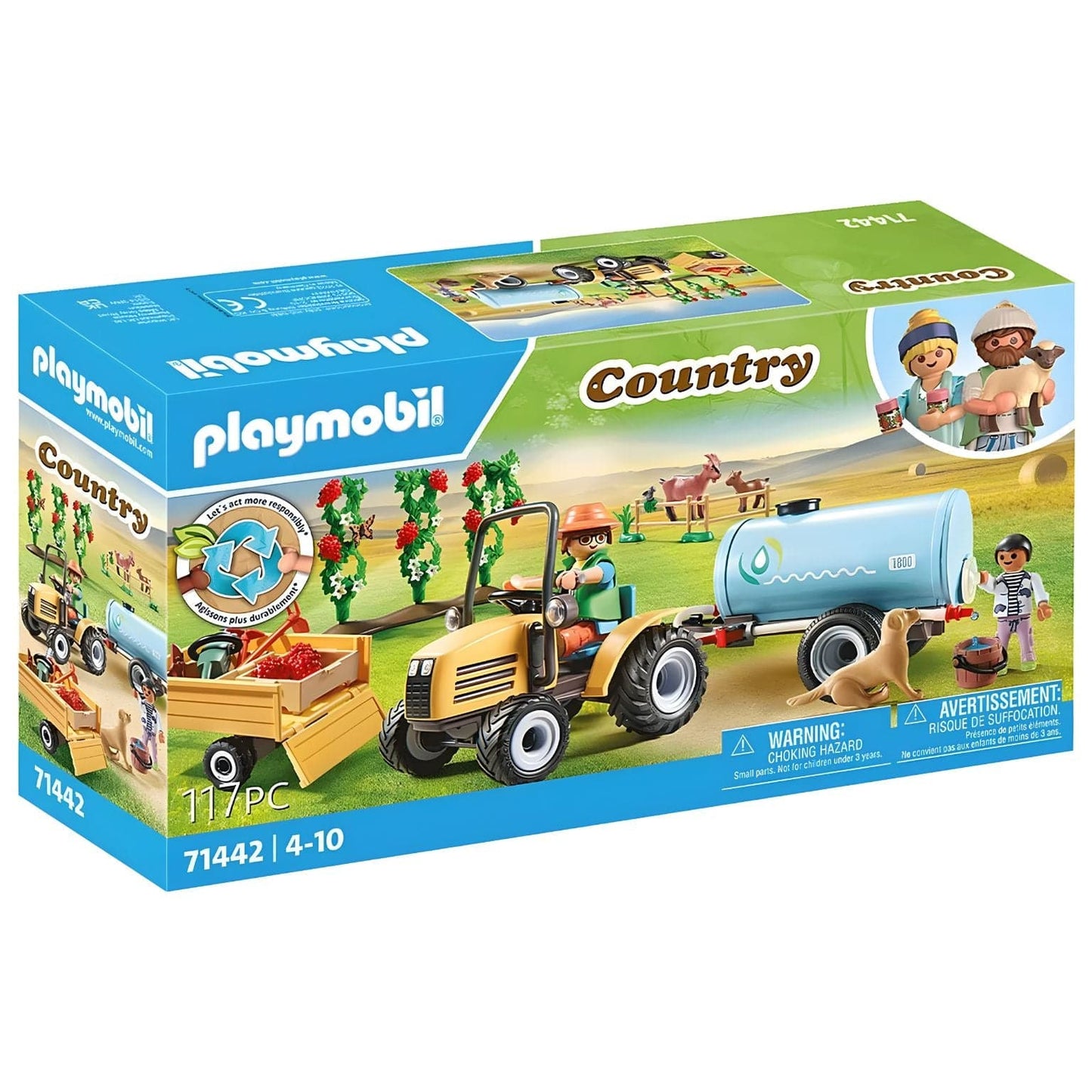 Playmobil Trator com reboque e cisterna com reboque, cisterna e figuras na quinta