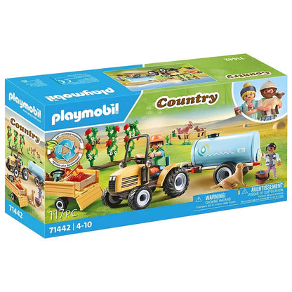 Playmobil Tractor with trailer and tank with trailer, tank, and figures on the farm