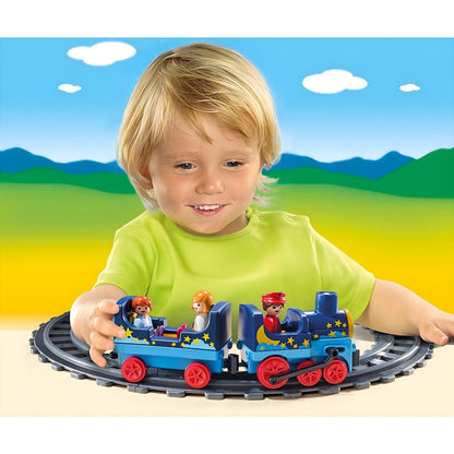 Playmobil 1.2.3 train with railroad tracks with carriages and child figures