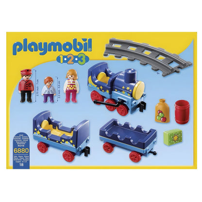 Playmobil 1.2.3 train with railroad tracks with carriages and child figures