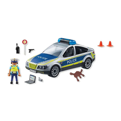 Playmobil 71729 patrol car with police officer, cones, and signaling accessories