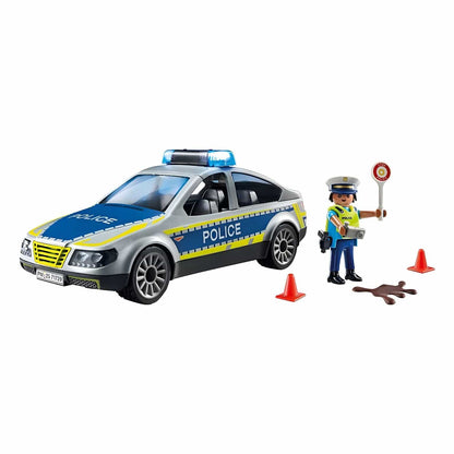Playmobil 71729 patrol car with police officer, cones, and signaling accessories