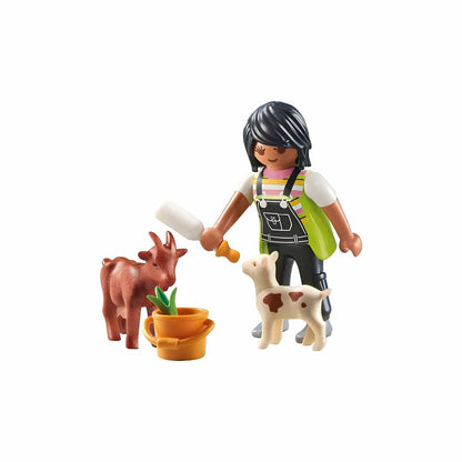 Playmobil 71759 Woman with goats with female figure, goat, kid, bucket, and bottle