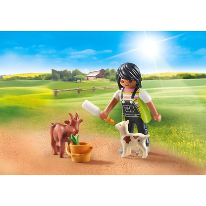 Playmobil 71759 Woman with goats with female figure, goat, kid, bucket, and bottle