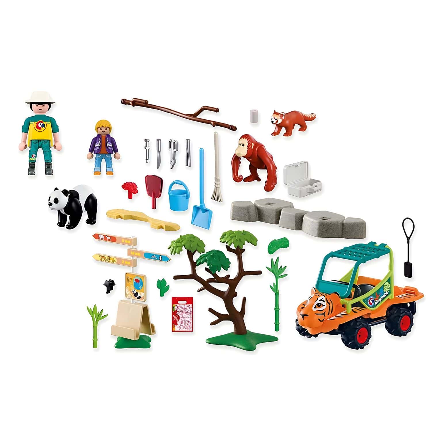 Playmobil 72072 Zoo Guarda do zoo com veículo no parque asiático com animais e tratadores