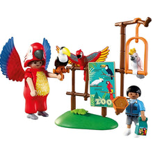 Playmobil 72074 Zoo Mascote com traje colorido de papagaio no jardim zoológico