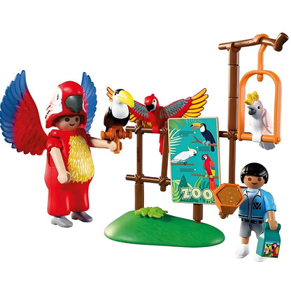 Playmobil 72074 Zoo Mascot in a colourful parrot costume at the zoo