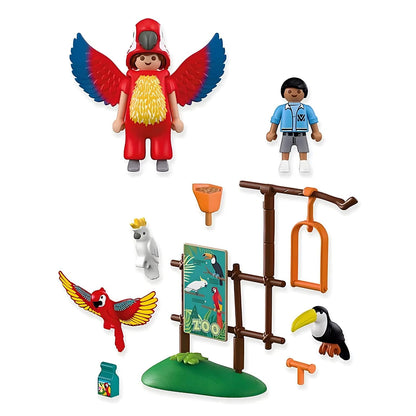 Playmobil 72074 Zoo Mascot in a colourful parrot costume at the zoo