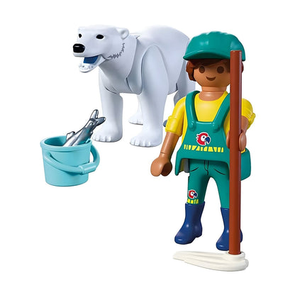 Playmobil 72090 Zoo Polar bear and zoo keeper with fish and care routine