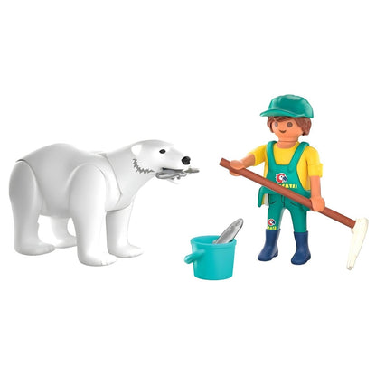Playmobil 72090 Zoo Polar bear and zoo keeper with fish and care routine