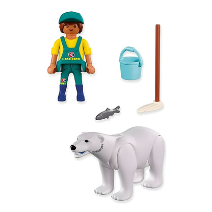 Playmobil 72090 Zoo Polar bear and zoo keeper with fish and care routine