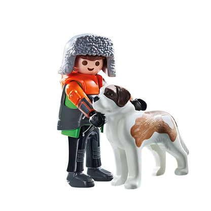 Playmobil Hiking with Saint Bernard with winter explorer, Saint Bernard dog, and snow hiking accessories