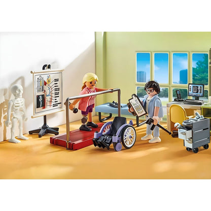 Playmobil City Life Orthopedics with patient in wheelchair, health professional, examination table, and rehabilitation area