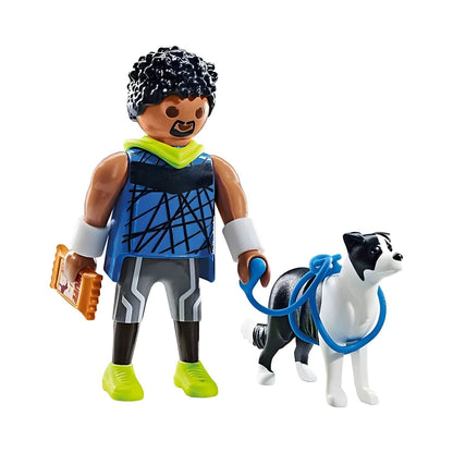 Playmobil Runner with Border Collie with leash and reward in a park setting