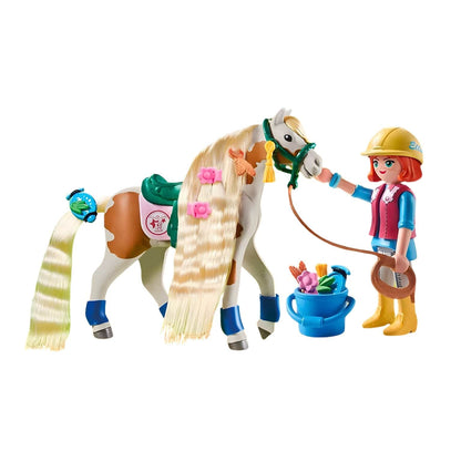 Playmobil Ellie with horse with care accessories and nature scenery